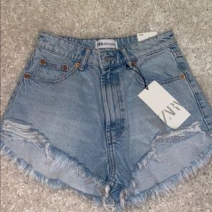 Zara denim hi rise curved shorts